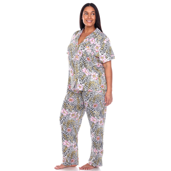 Plus Size Short Sleeve & Pants Tropical Pajama Set - Picture 3 of 5